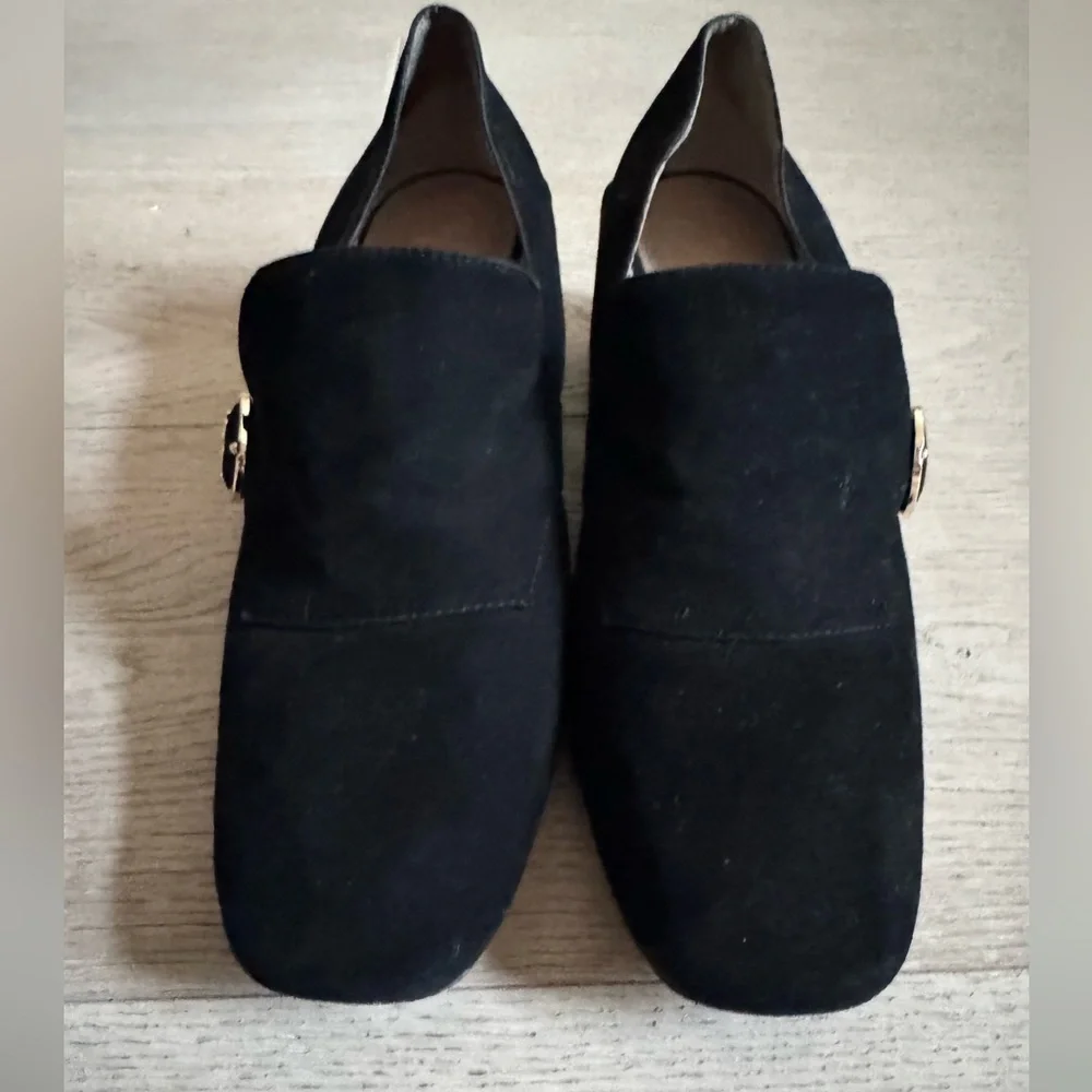 Tory Burch Women's Black Suede Tess Block-Heel Loafers Size 9